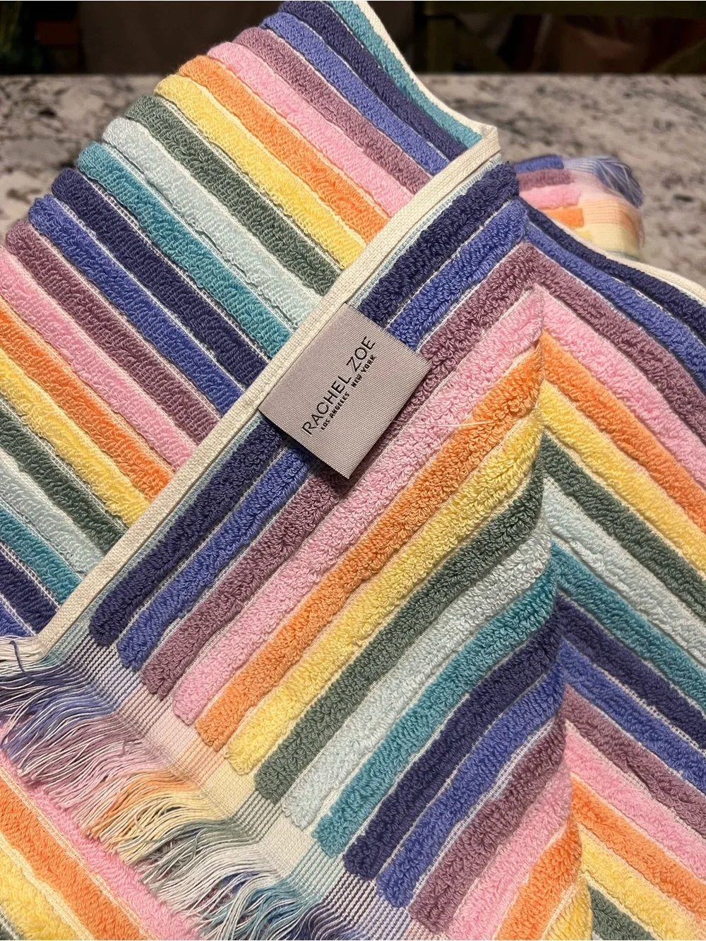 🌈Rachel Zoe Rainbow Striped Fringe Cotton Towel Set 2 Bath 4 Wash 2 Hand NWT🌈